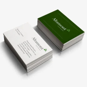 Professional contact card design showcasing expertise and contact information.
