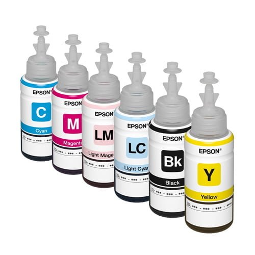 EPSON Ink Bundle: Includes 70 ml cartridges for colors - Black, Cyan, Magenta, Yellow, Light Cyan, Light Magenta. Compatible with Epson printers L805, L850, L1800, L810, L800 for vibrant and reliable printing results.