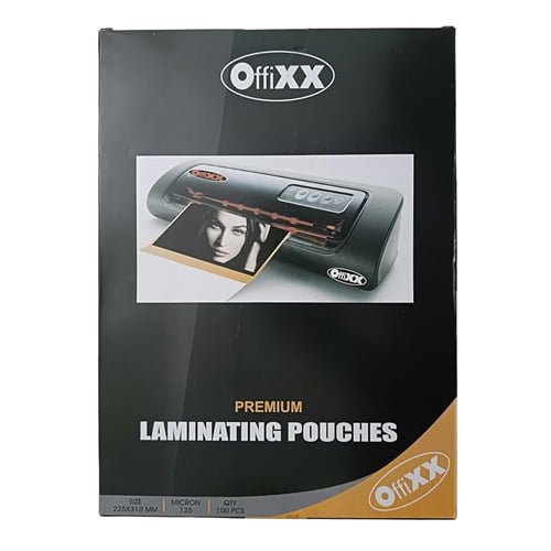 Secure and preserve A4 documents with OffiXX 125Micron Laminating Pouches. Each pack contains 100 sheets for efficient and long-lasting protection.