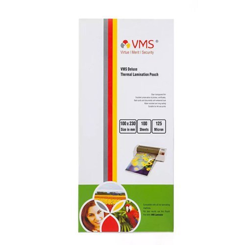 High-Quality VMS Deluxe Laminating Pouch: 125Micron, 100mm x 230mm Size, 100 Sheets Pack - Durable Protection for Documents, Aadhaar Cards, and More - Compatible with All Lamination Machines.