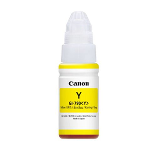 Yellow Canon GI-790 ink bottle for bright and vibrant prints.