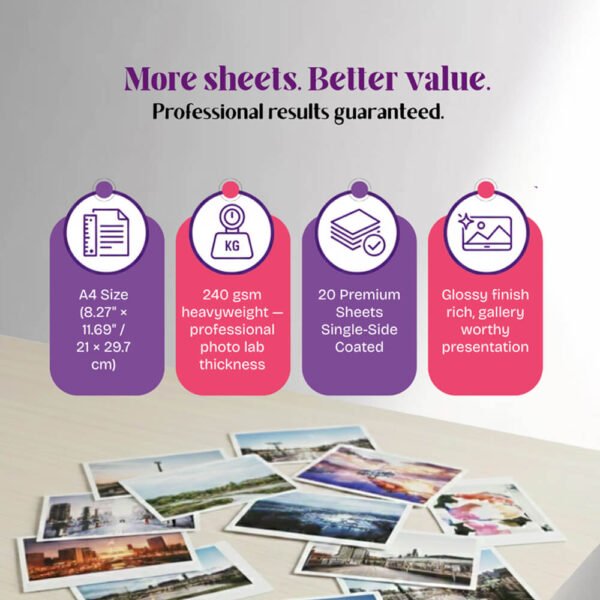 Mira~foto Premium Microporous RC Photo Paper A4 - 240 GSM (20 Sheets)