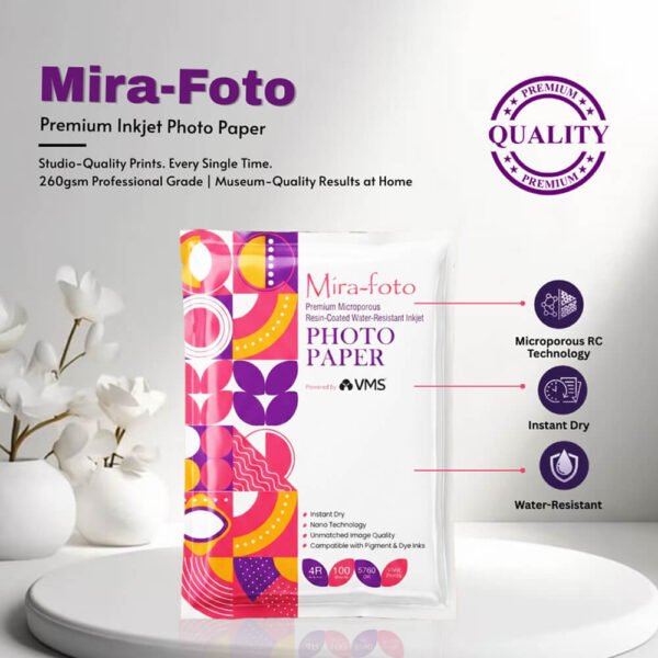 Mira~foto Premium Microporous RC Photo Paper 4 x 6 - 260 GSM (100 Sheets)