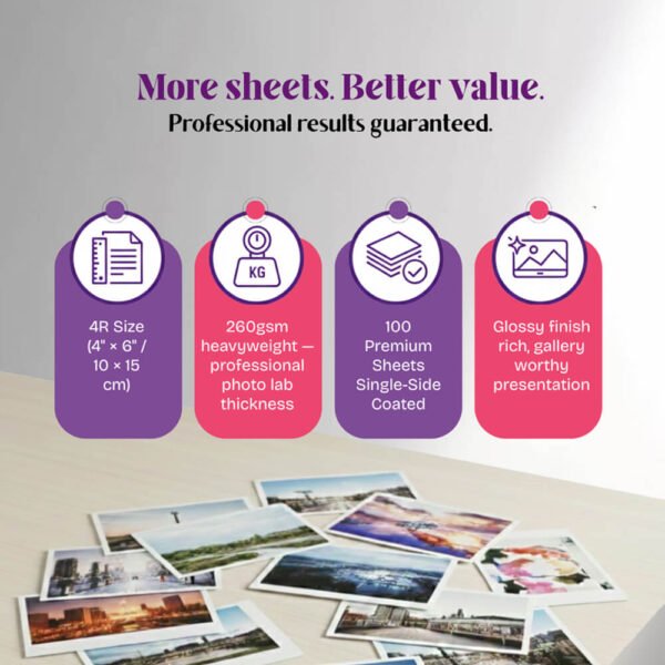 Mira~foto Premium Microporous RC Photo Paper 4 x 6 - 260 GSM (100 Sheets)